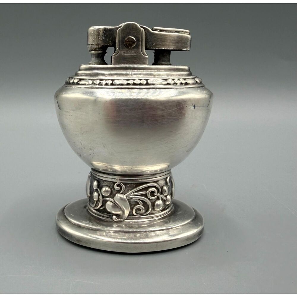 Vintage 1940s Ronson "Leona" Table Lighter Ornate Silverplate AS IS
